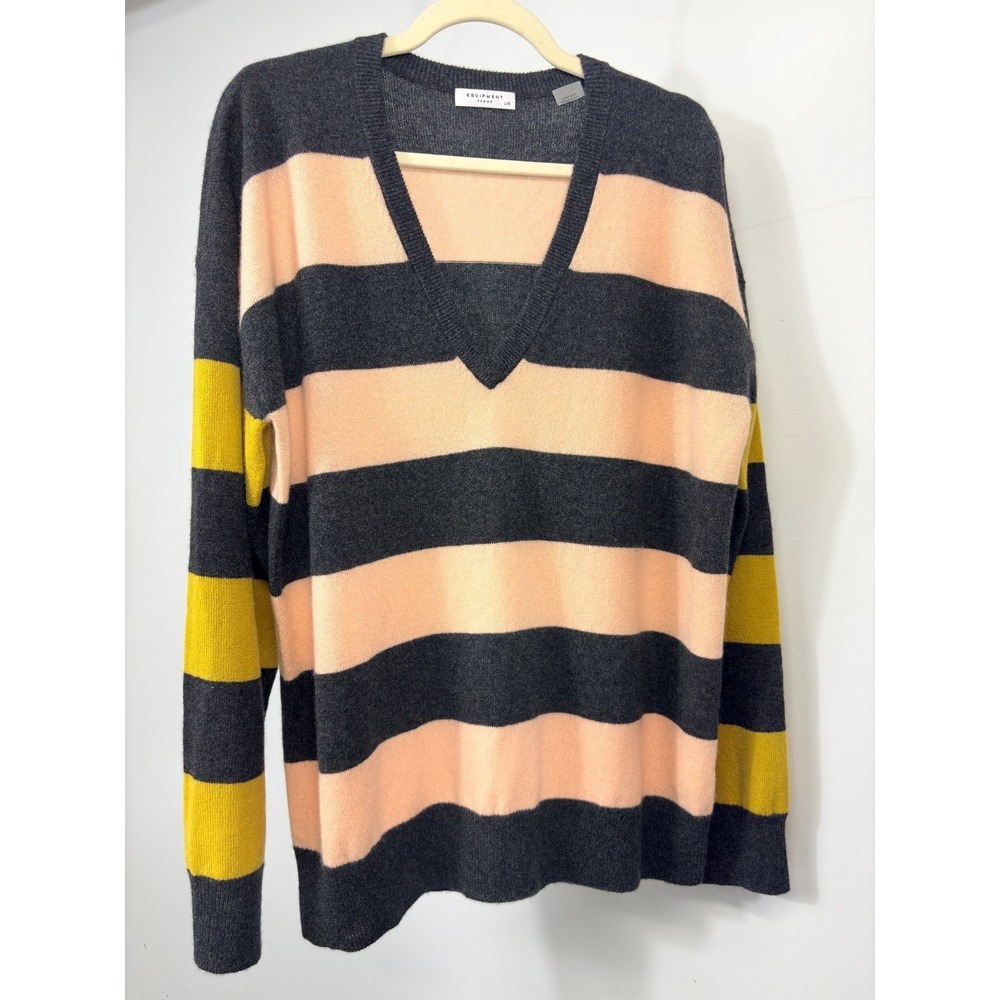 Equipment Femme Cashmere Lucinda Striped Colorblock Sweater Luxury Preppy L